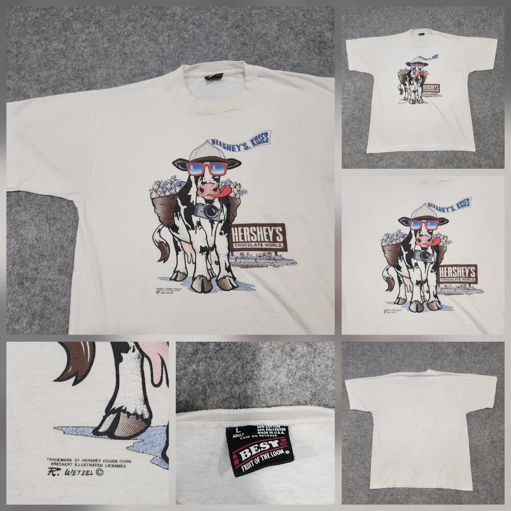VTG 90s Hersheys Chocolate‎ World Promo Mens L Large Graphic Cow Park T Shirt